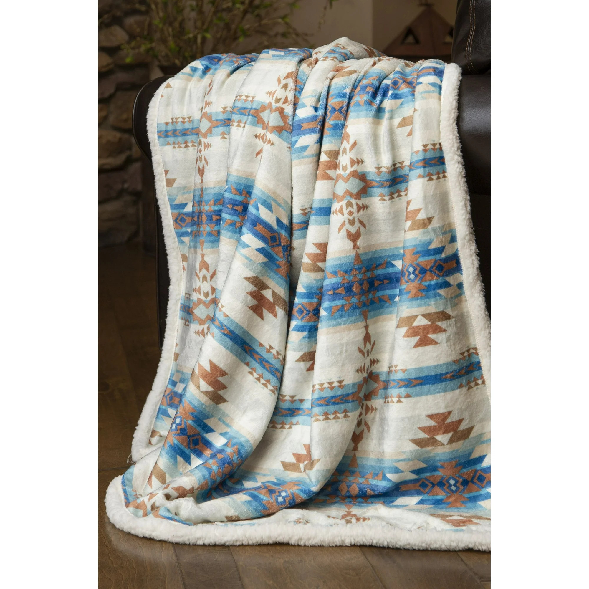 Wrangler Stack Rock Southwestern Sherpa Throw Blanket 54x68 | Walmart (US)