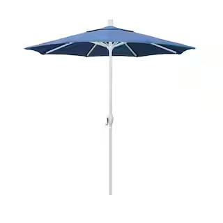 7.5 ft. Matte White Aluminum Market Push Tilt Patio Umbrella in Frost Blue Olefin | The Home Depot