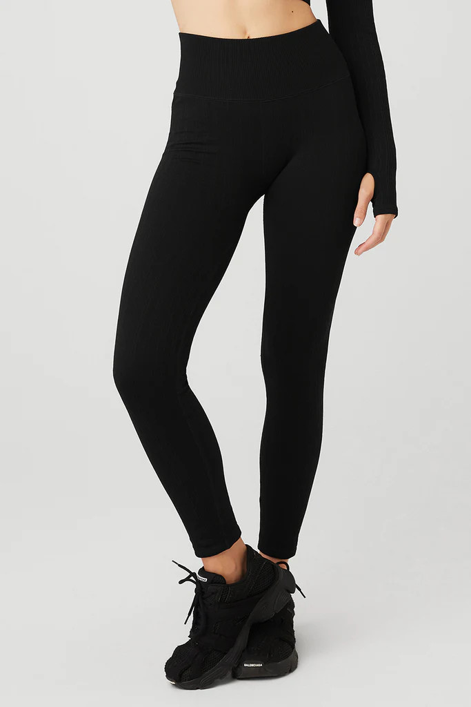 Seamless Cable Knit High-Waist Legging - Black | Alo Yoga (US)