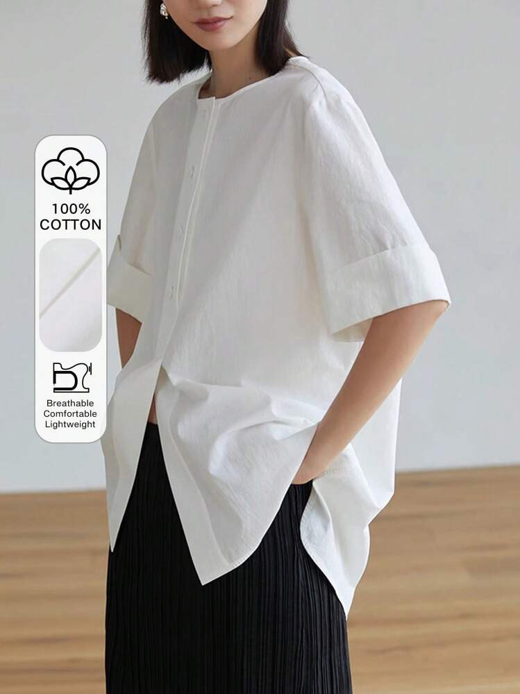 White Half Button Up | SHEIN