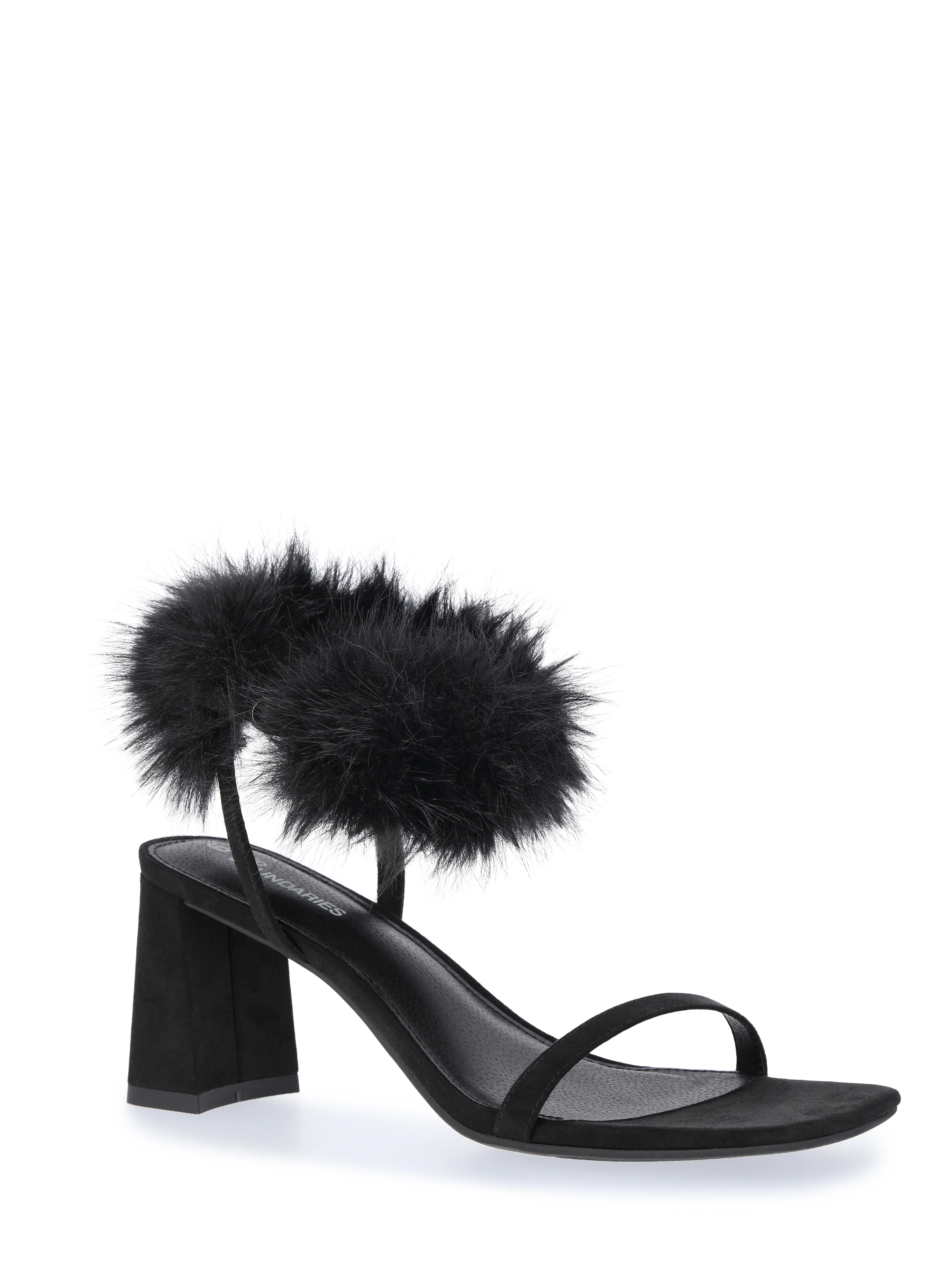No Boundaries Women's Block Heel with Fur Ankle Strap | Walmart (US)