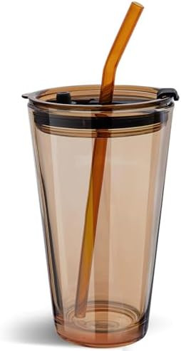 15oz Glass Tumbler with Straw and Lid, Cute Iced Coffee Cups, Aesthetic Glass Cups, Coffee Tumble... | Amazon (US)
