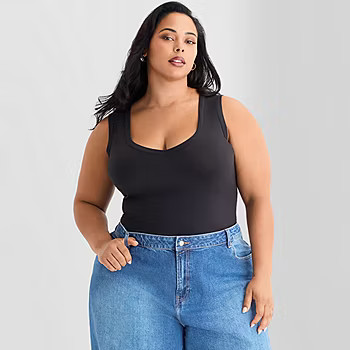 new!Ashley Graham Womens Plus U Neck Sleeveless Tank Top | JCPenney