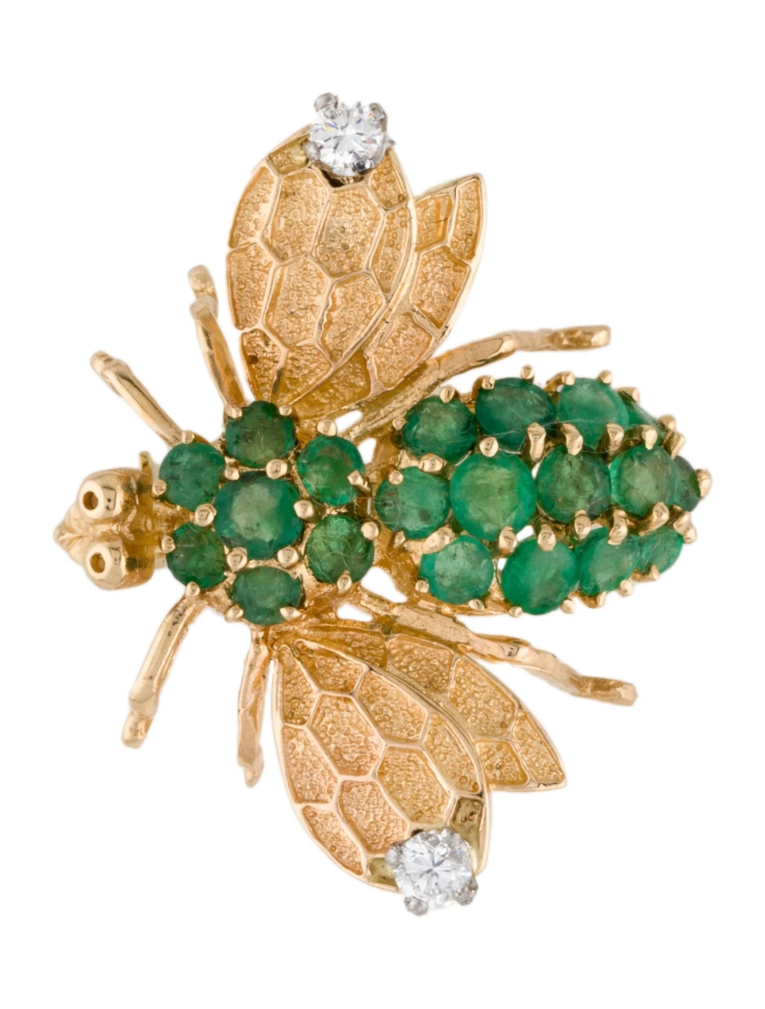 14K Emerald & Diamond Bee Brooch Pin | The RealReal