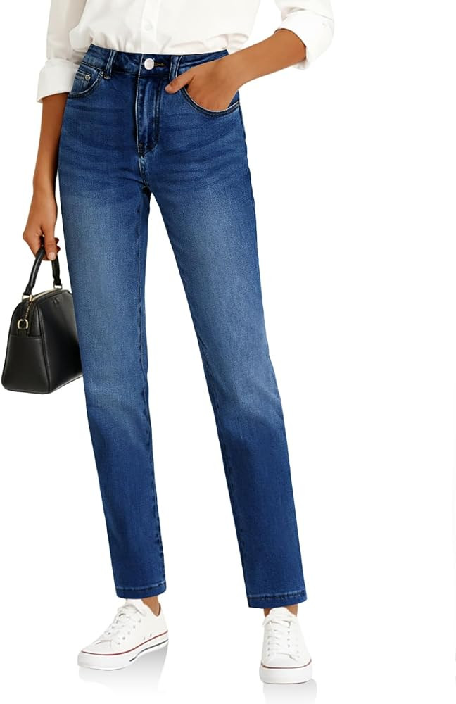 Cicy Bell Womens Straight Leg Jeans High Waisted Mid Rise Stretchy Denim Pants Tapered Petite Jea... | Amazon (US)
