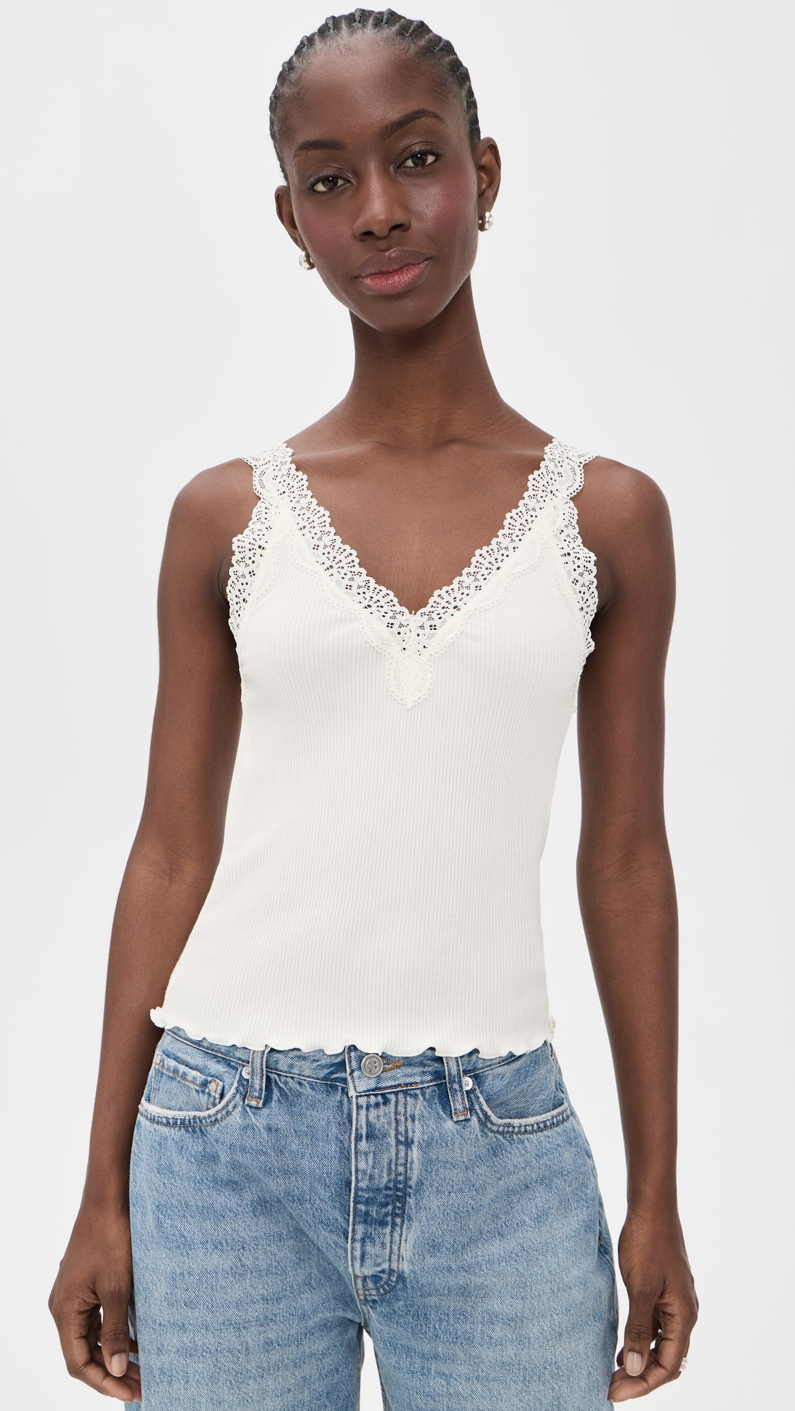 Lace-Trim Ribbed Tank Top | Shopbop