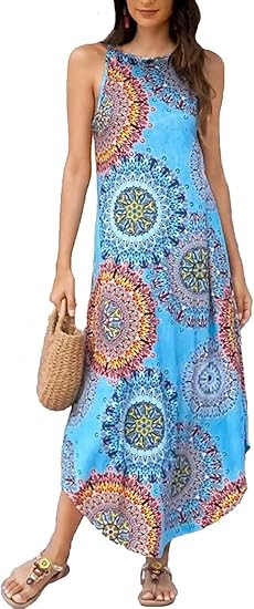 Halife Women's Summer Casual Sleeveless Beach Dress Long Halter Side Slit Maxi Sun Dresses | Amazon (US)