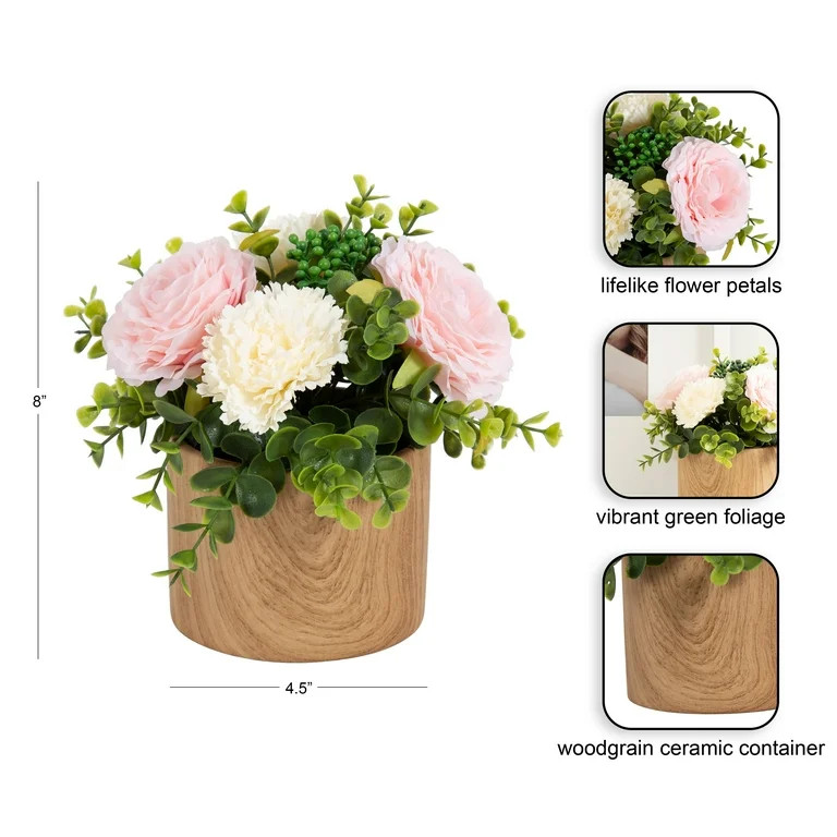 Better Homes & Gardens 4.5” Artificial Floral in Wood Grain Ceramic Container | Walmart (US)