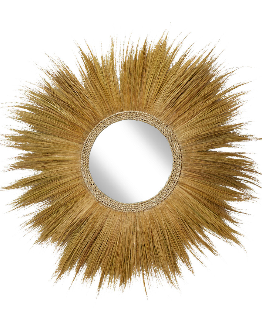 UMA Large Round Textural Light Brown & Gold Grass Wall Mirror | Gilt