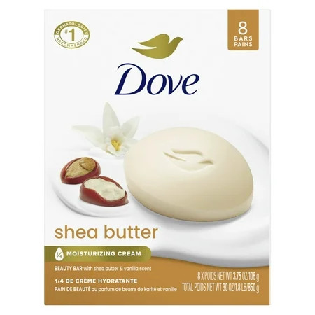 Dove Beauty Bar Women's Bath Soap Shea Butter, 3.75 oz 8 Bars | Walmart (US)