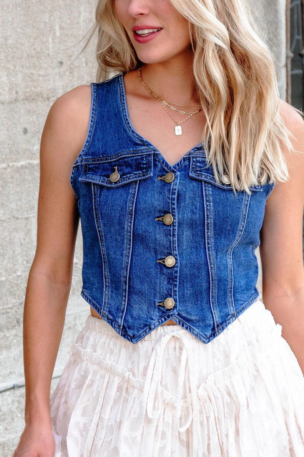 Vintage Button Corset Jean Vest | Magnolia Boutique