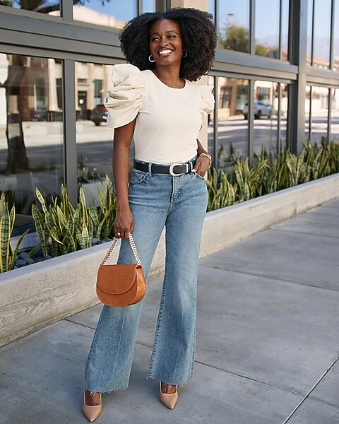 Taffeta Puff Sleeve Tee | Express