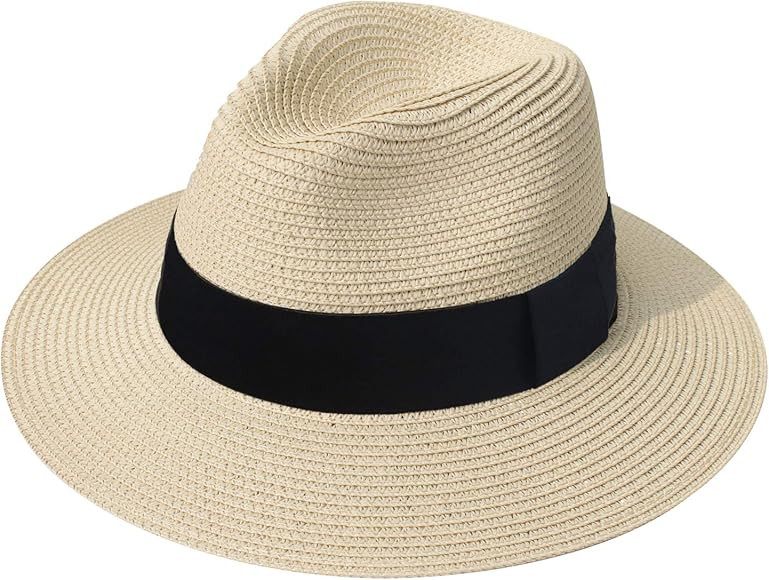 DRESHOW Damen Panama Hut Breiter Krempe Stroh Sommer Fedora Strohhut Panama Aufrollen Hut Strand Rol | Amazon (DE)
