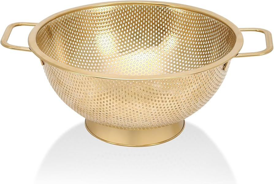 Gold Strainer for Kitchen, 3QT, Stainless Steel Colander with Handle for Fruits Vegetables Cookin... | Amazon (US)