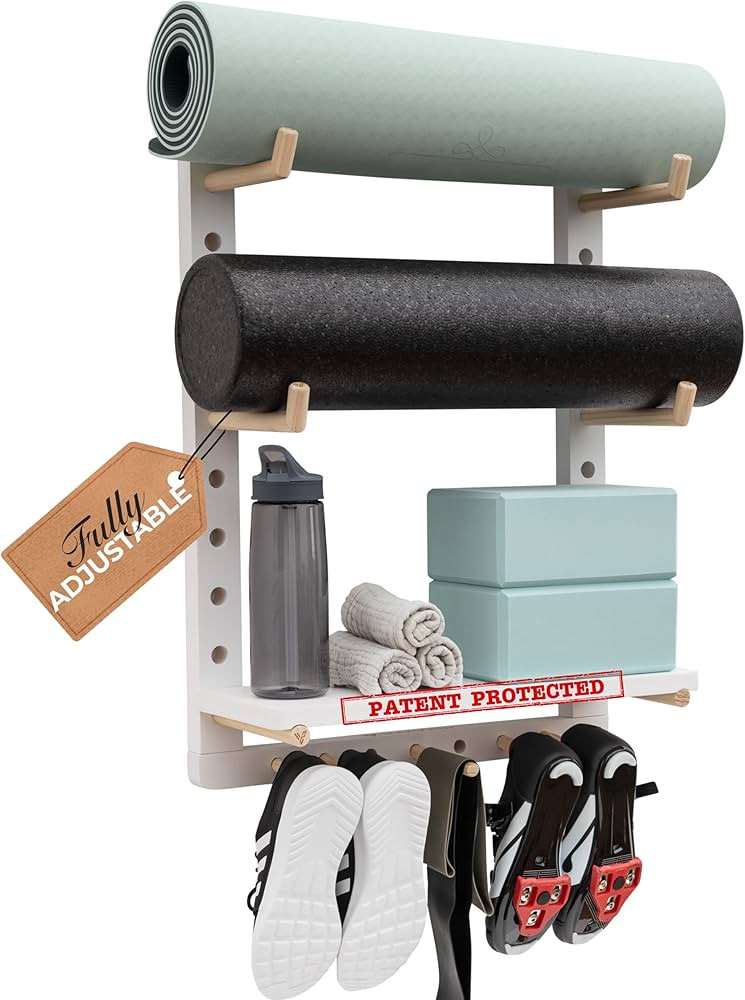Yoga Mat Holder Wall Mount - Fully Customizable Yoga Mat Storage Rack Home Gym Organizer Shelf - ... | Amazon (US)