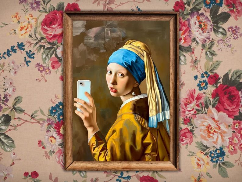 Girl With a Pearl Earring Selfie , Altered Vintage Poster, Funny Wall Decor, Fine Print, Ladies P... | Etsy (US)