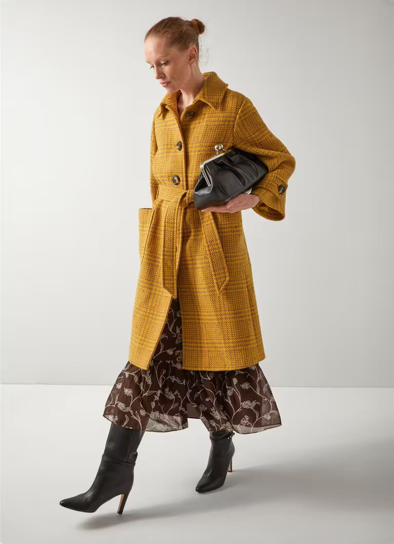 Blythe Mustard & Camel Statement Check Coat | L.K. Bennett (UK)