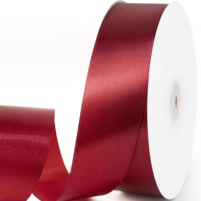 1-1/2" x 100 Yards Satin Ribbon - Wide Silk Wine Red Ribbon with Spool - Ideal for Gift Wrapping,... | Amazon (US)