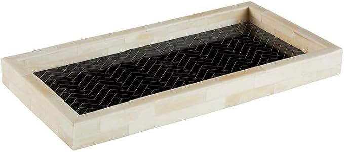 47th & Main Decorative Herringbone Bone Inlay Tray Modern Home Décor, Large, Black/White | Amazon (US)