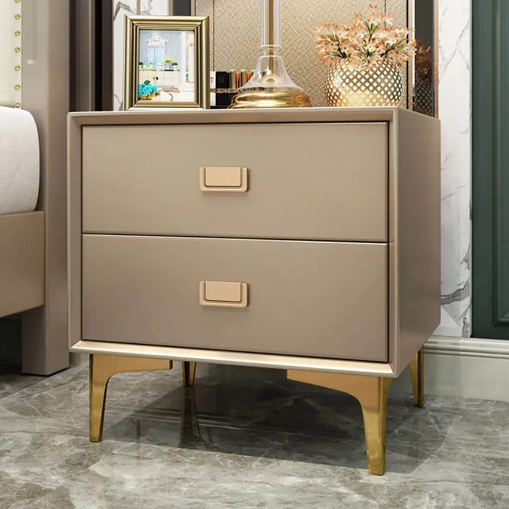 Modern Champagne Nightstand 2 -Drawer Bedside Table in Gold Finish | Homary.com
