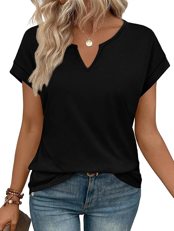 WIHOLL Womens Summer Tops 2026 Cap Short Sleeve Shirts V Neck Tshirts Spring Blouses Beach Vacati... | Amazon (US)