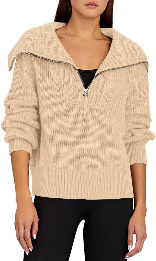 LILLUSORY Women's Half Zip Cropped Sweater Fall Long Sleeve Waffle Knit Collar Pullover Casual To... | Amazon (US)