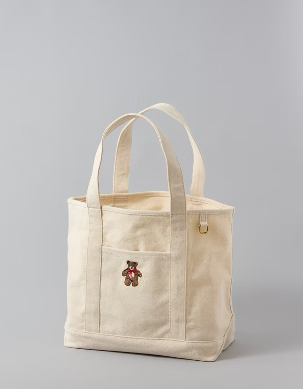AE Cotton Canvas Teddy Tote Bag | American Eagle Outfitters (US & CA)