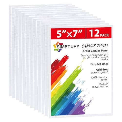 Simetufy 12 Pack 5x7 Inch Small Flat Canvas Boards for Painting, Gesso Primed Acid-Free 100% Cotton Blank Canvas Panels for Kids, Non Toxic | Amazon (US)