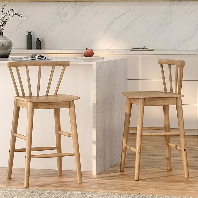 Wood Bar Stools Set of 2, 24" Wooden Counter Height Barstools, Modern Armless Farmhouse Bar Dinin... | Amazon (US)