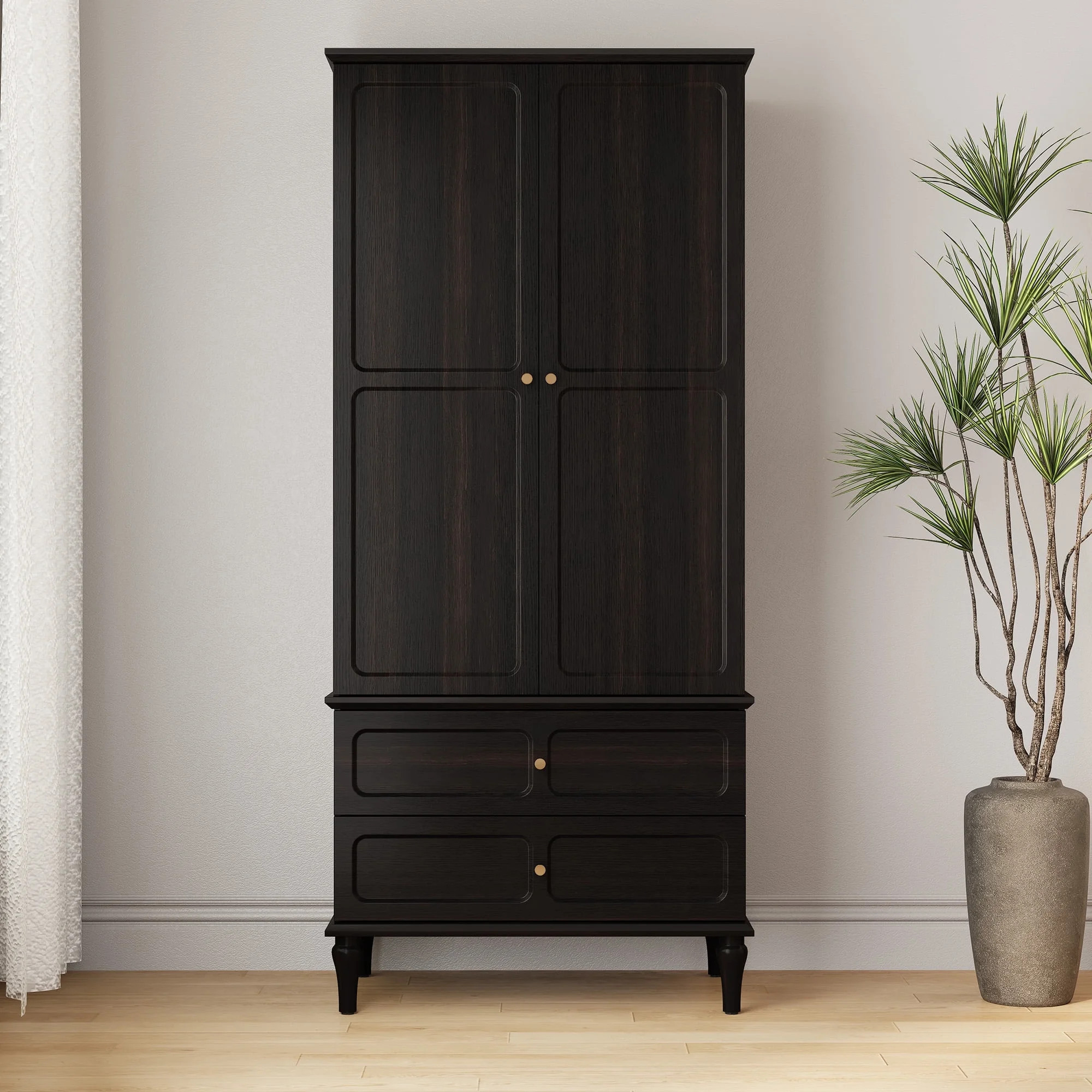 HLR 71" Tall Modern Wood Armoire Wardrobe Closet, Freestanding Cabinet with Hanging Rod for Bedro... | Walmart (US)