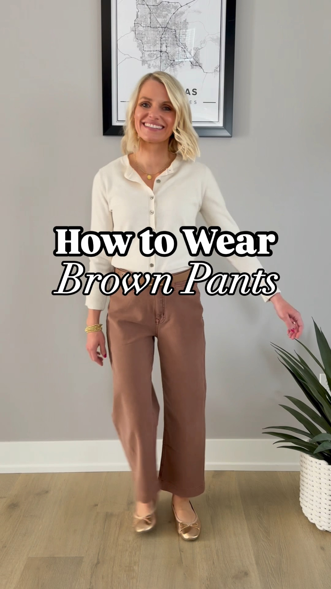 How to wear brown pants. 
Sizing: pants-0 || white cardigan- small || striped top- small || chambray shirt- medium || Navy cardigan- small || gray sweater- small || floral blouse- xsmall || green cardigan- small 

#LTKSeasonal #LTKPetite #LTKStyleTip