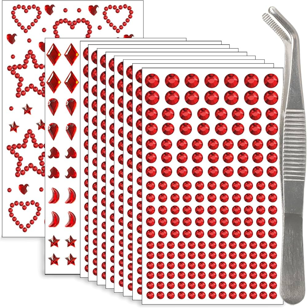 NIACONN 1760 Pcs Red Hair Jewels Face Gems Stick on, Self Adhesive Glitter Rhinestones Stickers f... | Amazon (US)