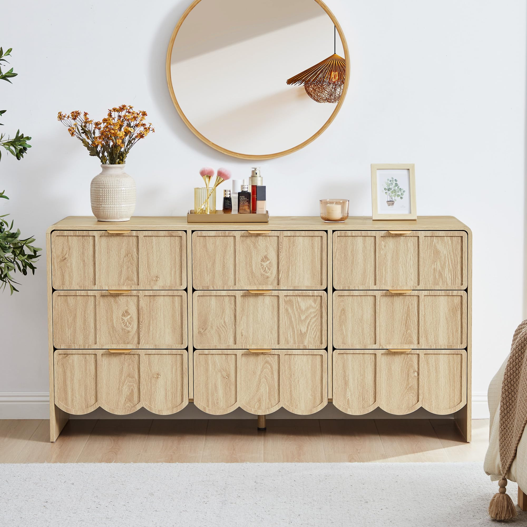 9 Drawer Dresser for Bedroom, Modern Closet Chest of Drawers with Wave Fluted Drawer, Wood Storag... | Amazon (US)