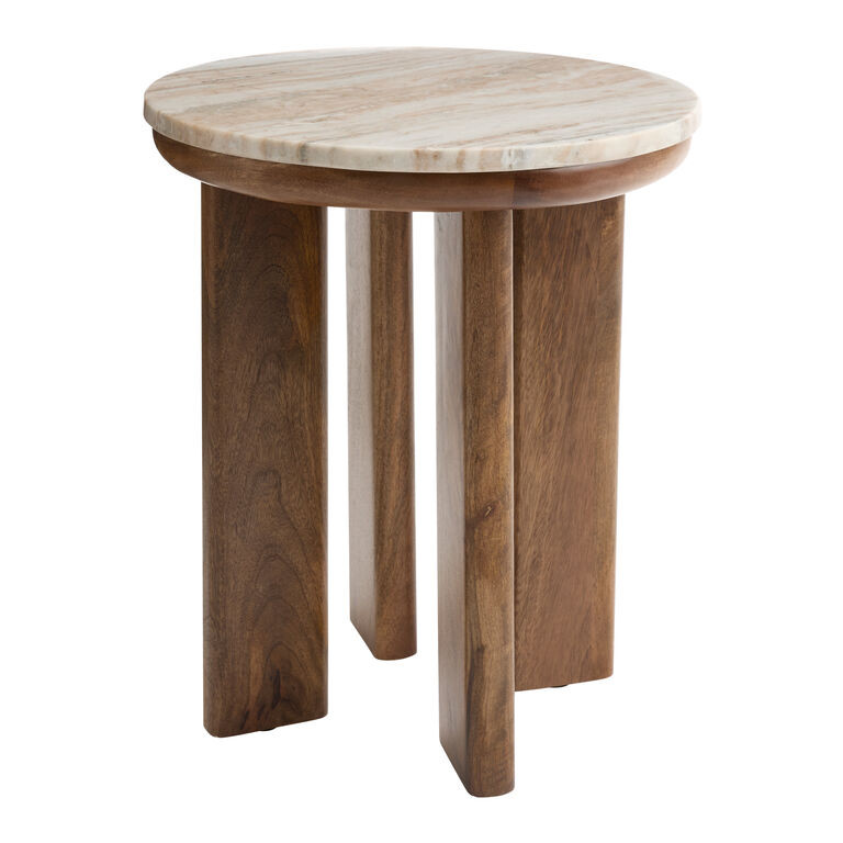 Brown Maderno Round Marble Top and Wood End Table | World Market