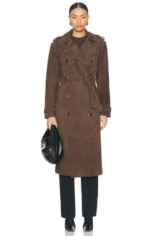 SPRWMN Suede Trench Coat in Americano - Brown. Size L (also in M). | FWRD 