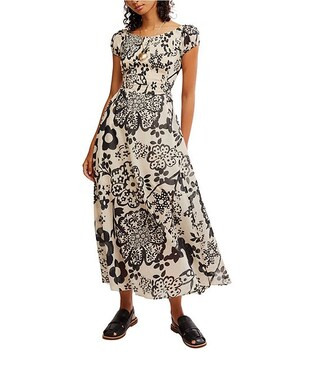 Ultraviolet Floral Print Scoop Neck Short Sleeve Maxi Dress | Dillard's