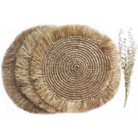 Raffia Round Placemat With Fringes, Handwoven Coasters, Bohemian Table Decor, Handmade Placemats | Etsy (US)