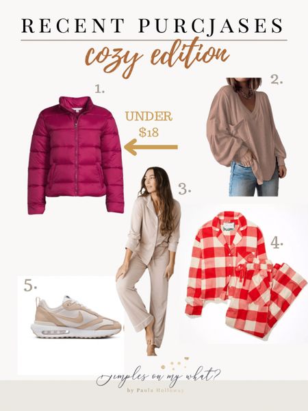 What I bought recently. Cozy pajamas, comfy sneakers, a super affordable puffer coat from Walmart fashion and THE BEST cozy top from Amazon. 

#whatiboughtplussize

#LTKcurves #LTKunder50 #LTKGiftGuide