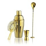 True Gold Barware Set, Stainless Steel Shaker, Jigger, Muddler, Bar Spoon, Hawthorne Strainer, Bar A | Amazon (US)
