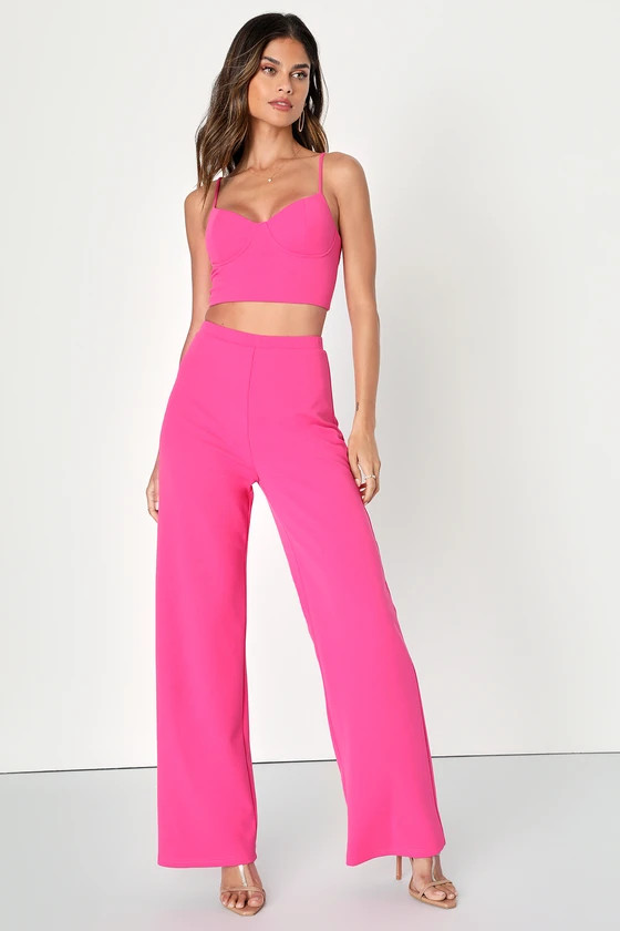 Devoted to Me Hot Pink Wide-Leg Two-Piece Jumpsuit | Lulus (US)