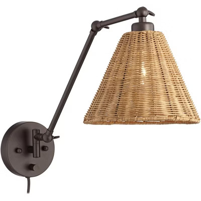 Barnes and Ivy Rowlett Bronze Rattan Shade Plug-In Wall Lamp | Target