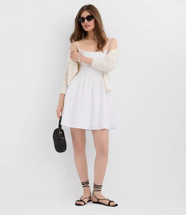 Poplin Strappy Smocked Mini Pocket Dress | LOFT