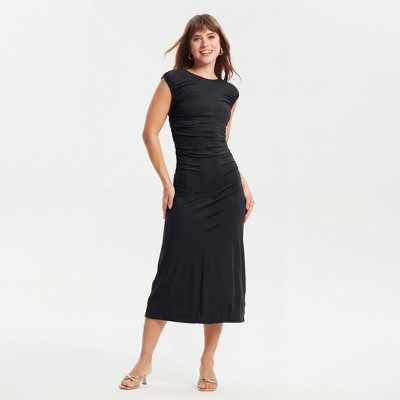 Women's Cap Sleeve Ruched Waist Midi Dress - A New Day™ Black XL | Target