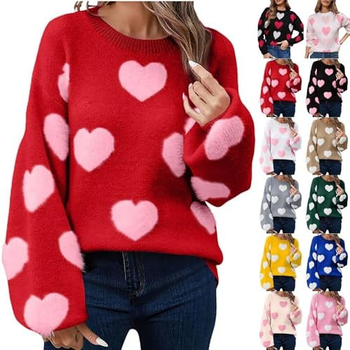 Valentines Heart Sweater for Women Romantic Soft Warm Comfort Cute Knit Pullover Sweatshirt Valen... | Amazon (US)