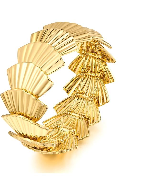 Gold Bangle Bracelets for Women Chain Hinge Cuff Bangles Fashion Chunky Elastic Bracelet for Teen... | Amazon (US)