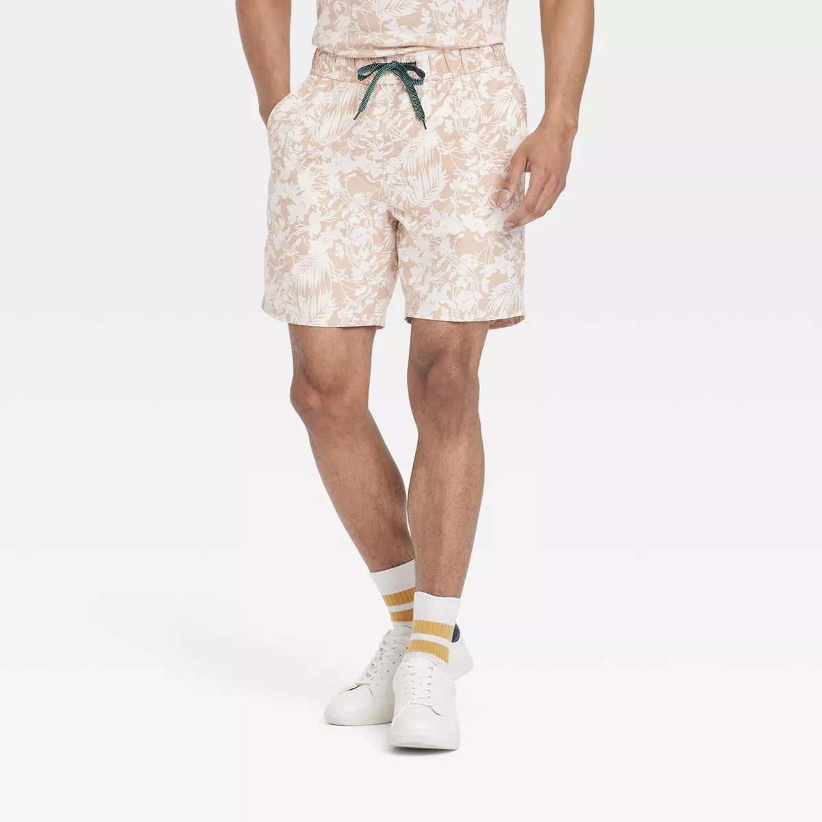 Houston White Adult 7" Leaf Print Pull-On Swim Shorts - Tan | Target