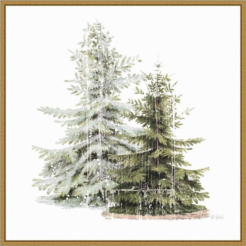 Amanti Art Framed Canvas Wall Art Print Vintage Wooded Holiday Trees in Snow by Katie Pertiet (22... | Amazon (US)