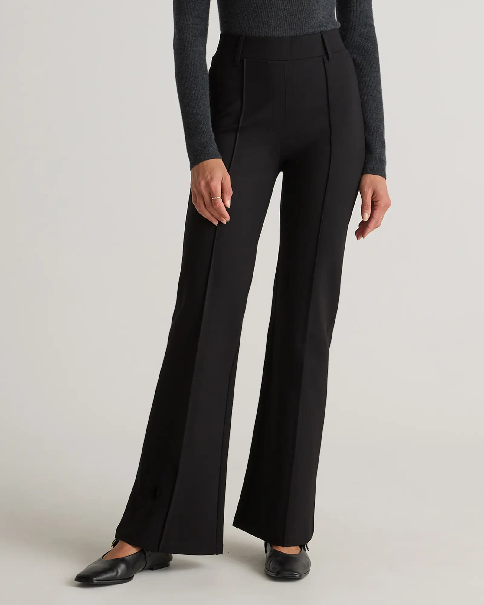 Ultra-Stretch Ponte Flare Leg Pants in Black | Quince