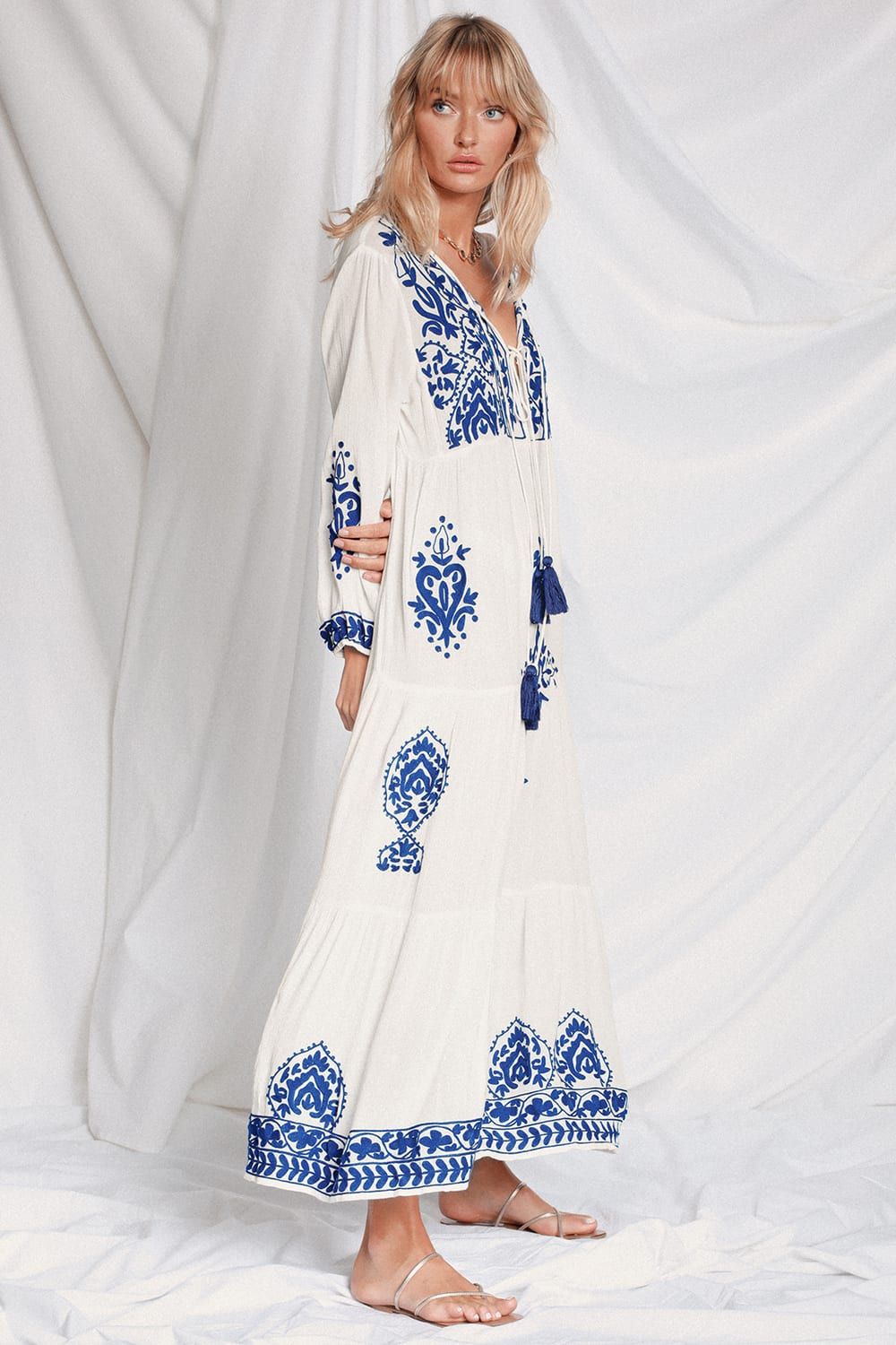 Larkspur Blue and White Embroidered Maxi Swim Cover-Up | Lulus (US)