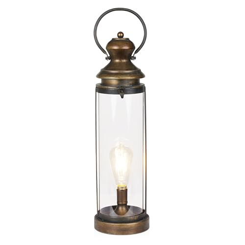 Alpine Corporation ILT102HH-L-GD Gold Metal & Glass Lantern with Warm White LED Light, LED Patio Light, 21" H, Large, Gold | Amazon (US)